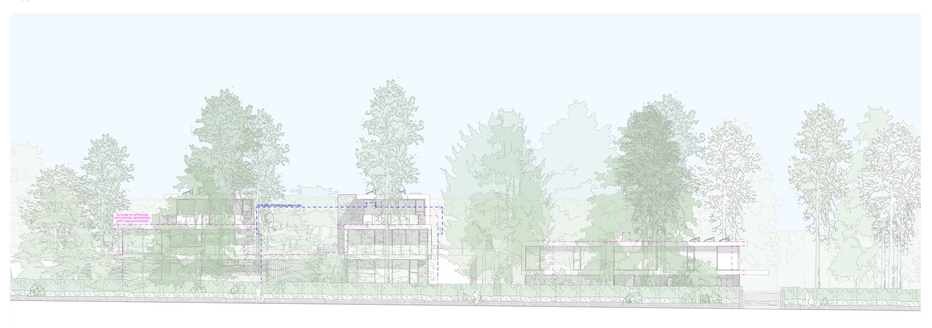 Oratory Gardens, proposed street scene, as submitted for planning